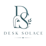 A stylized teal monogram logo combining an 'DS' with a desk lamp and leaf motif above the words 'DESK SOLACE' on a plain white background.